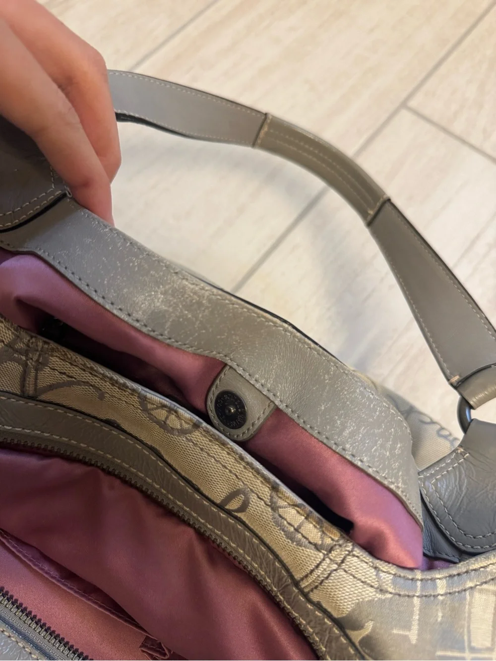 Coach Gray & Cream Signature Canvas Shoulder Bag PINK Lined